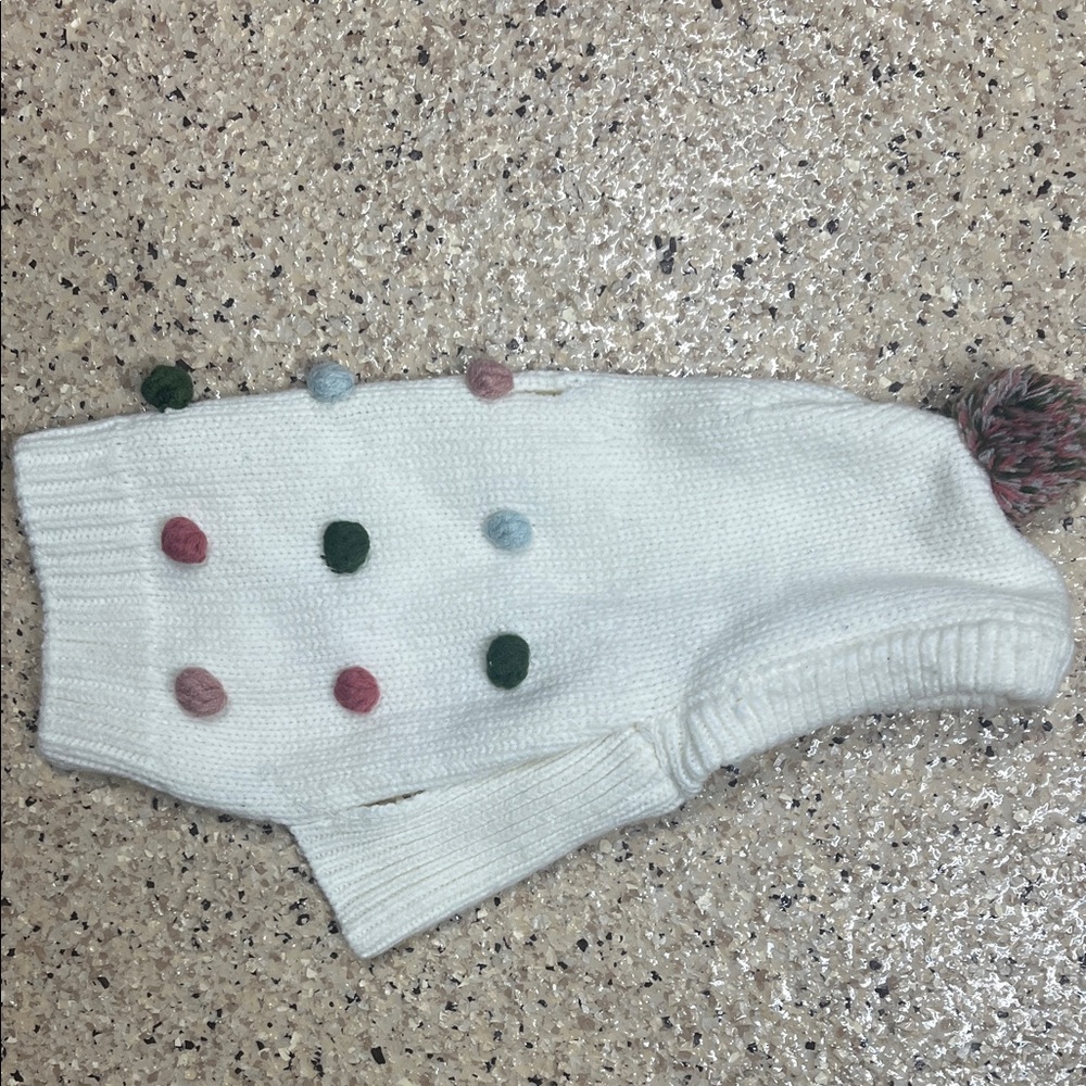 Rachel Zoe Dog Sweater with Pompoms Sz S/P ivory with multi color poms